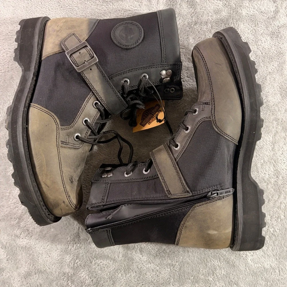 Harley-Davidson Riding Boots Men 12 Black Grey Leather Side Zip D93786